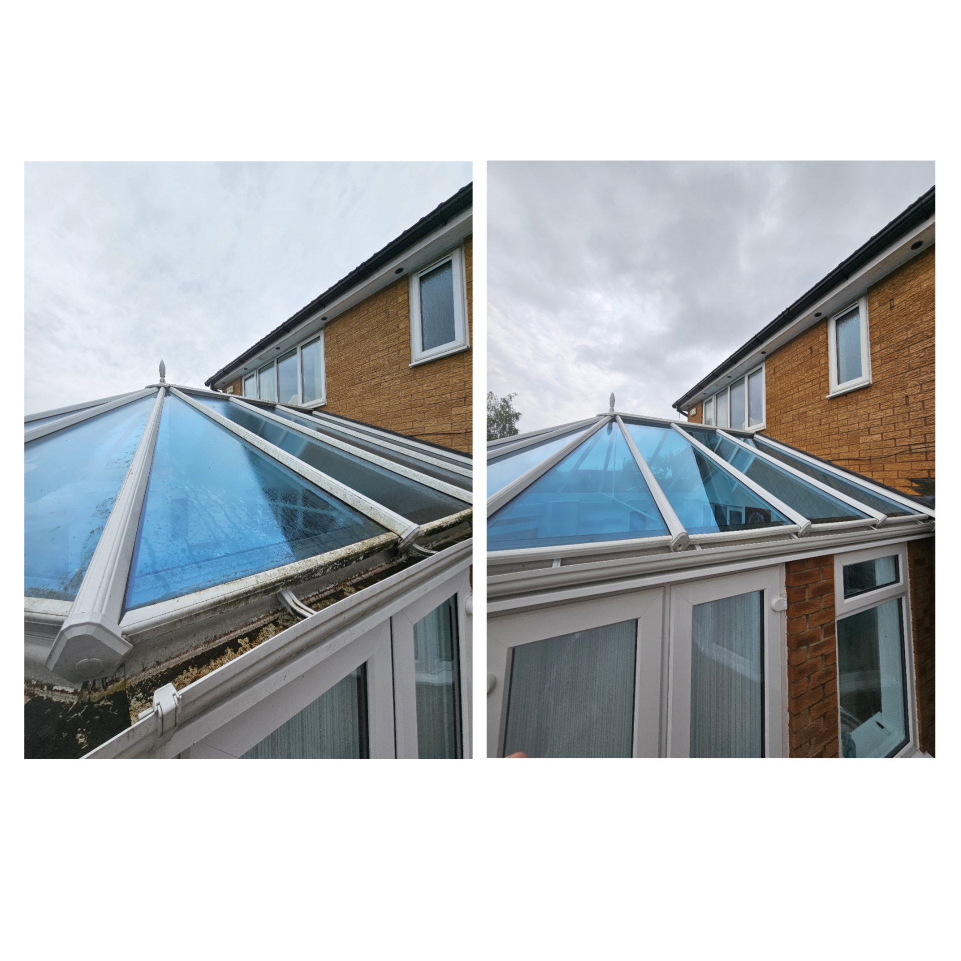 Freshly cleaned glass conservatory on the rear of a home